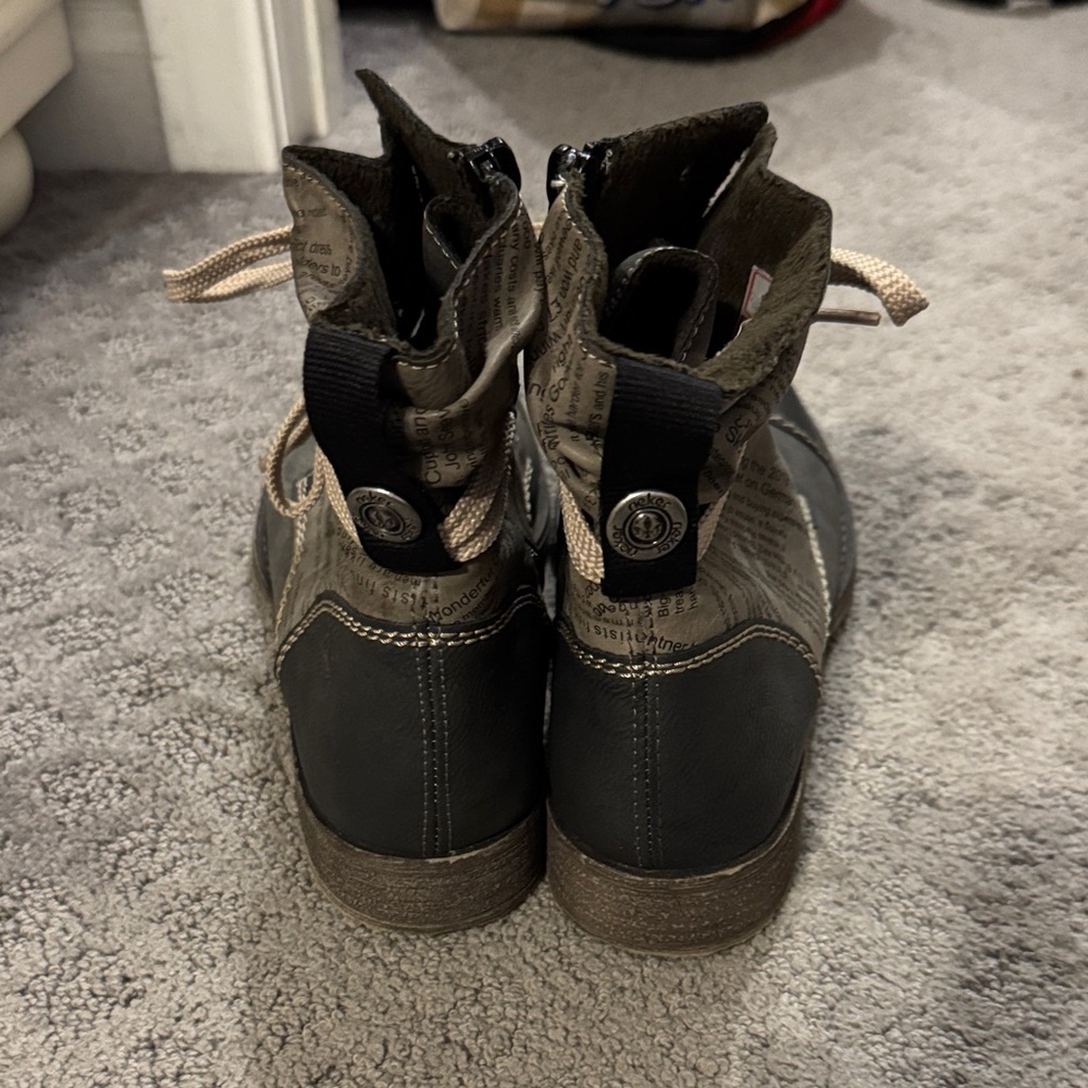 Rieker Heeled Lace-Up Boots with Black and Tan Accents - Picture 3 of 7